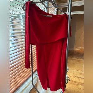 GB red one shoulder cocktail holiday dress with shoulder bow size Small